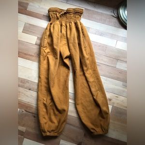 Wool Blend Harem Pants Orange/Mustard Nepal Unisex Stretch Waist